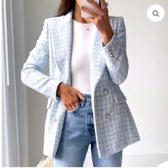 ZARA TEXTURED PLAID BLAZER DOUBLE BREASTED - Picture 2 of 10